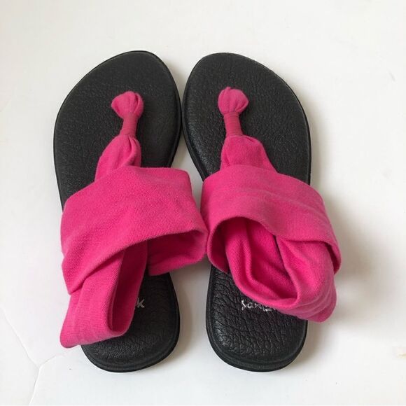 Sanuk sling back yoga sandals hot pink with black soles woman’s size 5 - Picture 7 of 7